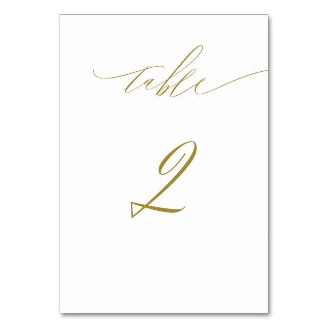 Minimalistisches Gold Weiß Stilschrift Nr. 2 Hochz Tischnummer (Vorderseite)