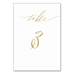 Minimalistisches Gold Weiß Stilschrift Nr. 3 Hochz Tischnummer