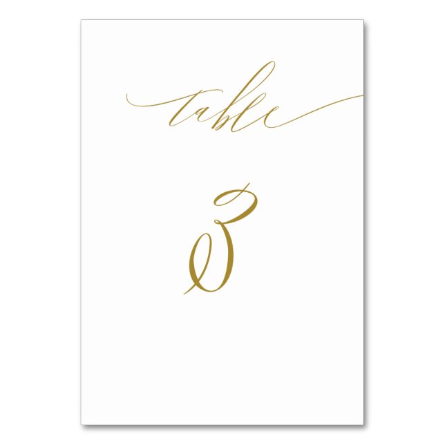 Minimalistisches Gold Weiß Stilschrift Nr. 3 Hochz Tischnummer (Rückseite)