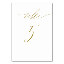 Minimalistisches Gold Weiß Stilschrift Nr. 5 Hochz Tischnummer