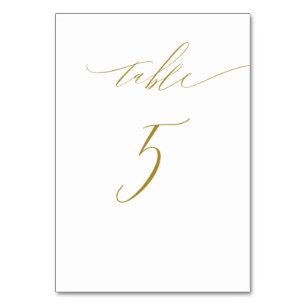 Minimalistisches Gold Weiß Stilschrift Nr. 5 Hochz Tischnummer