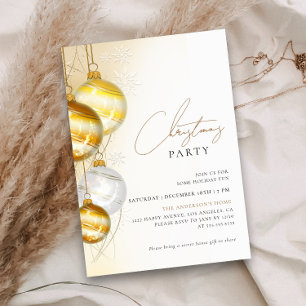 Minimalistisches Gold Weiße Ornamente Weihnachten  Einladung