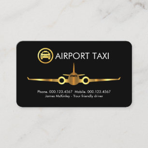 Minimalistisches goldenes Flugzeug Flughafen Taxi Visitenkarte