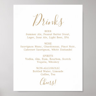 Minimalistisches goldenes Hochzeitsgetränke-Menü-S Poster