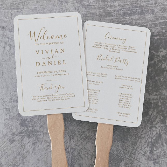 Minimalistisches goldenes Hochzeitsprogramm Fächer (Von Creator hochgeladen)