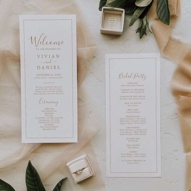 Minimalistisches goldenes Hochzeitsprogramm Programm (Von Creator hochgeladen)