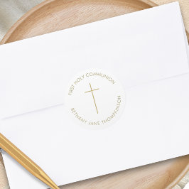 Minimalistisches Goldkreuz Erste Heilige Kommune Runder Aufkleber