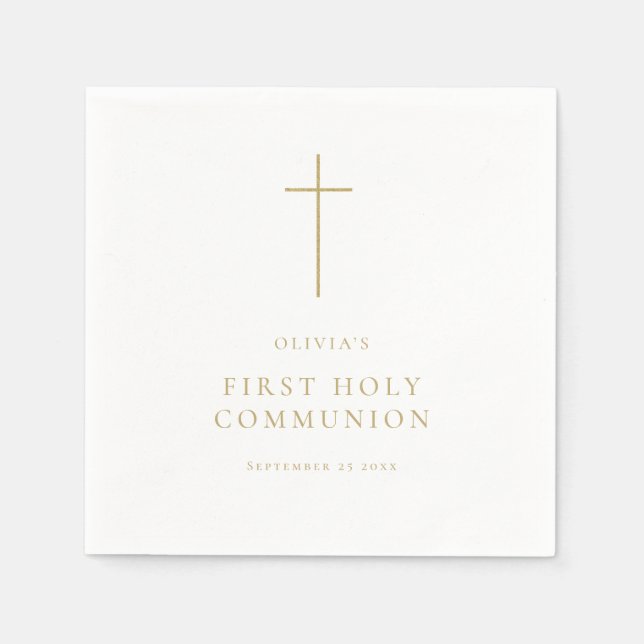 Minimalistisches Goldkreuz Erste Heilige Kommune Serviette (Vorderseite)