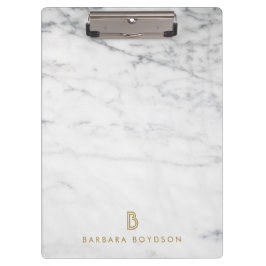 Minimalistisches Goldmonogramm aus weißem Marmor Klemmbrett