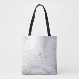 Minimalistisches Goldmonogramm aus weißem Marmor Tasche