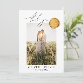 Minimalistisches Goldwachs Siegel Foto Hochzeit Dankeskarte