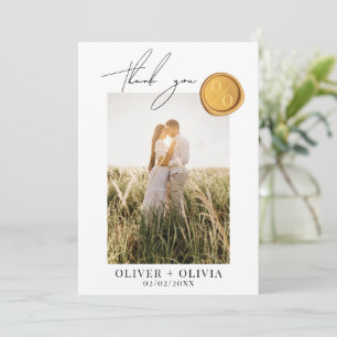 Minimalistisches Goldwachs Siegel Foto Hochzeit Dankeskarte