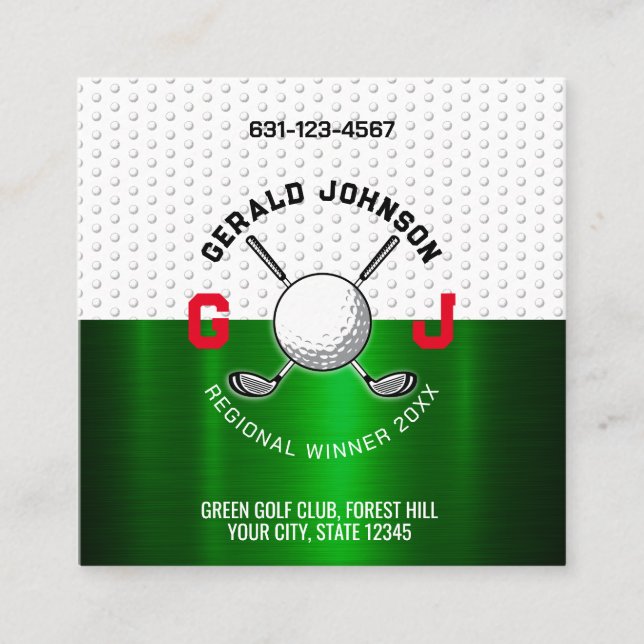 Minimalistisches Golf Monogram Design Quadratische Visitenkarte (Vorderseite)