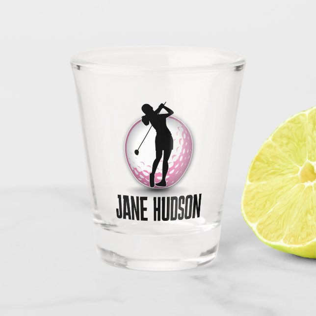 Minimalistisches Golfer-Pink-Ball-Design Schnapsglas (Vorderseite)