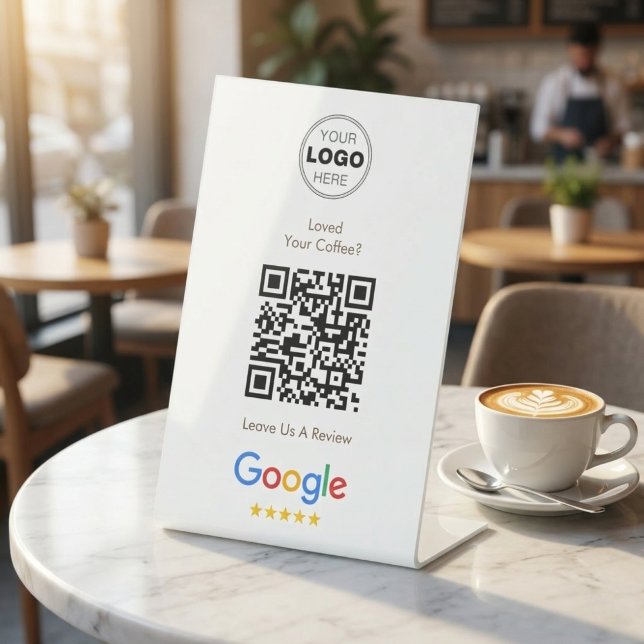 Minimalistisches Google-Review-QR-Code-Geschäftslo Sockelschild (Boost Cafe Reviews with a Sleek Google QR Code Pedestal Sign)