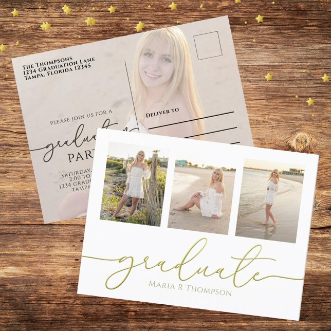 Minimalistisches Graduate Modern Simple Gold Foto Postkarte (Von Creator hochgeladen)