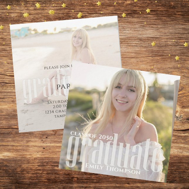 Minimalistisches Graduate Simple Modern Two Foto Einladung (Von Creator hochgeladen)