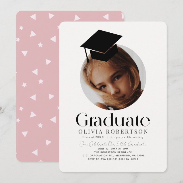 Minimalistisches Graduierungs-Cap-Girl-Foto Einladung (Vorne/Hinten)