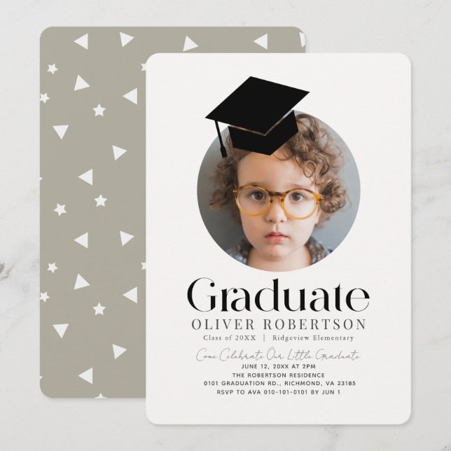 Minimalistisches Graduierungskappen Kids-Foto Einladung (Vorne/Hinten)