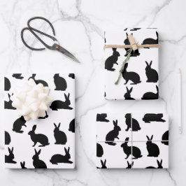 Minimalistisches Grafik-Hasen-Muster in Schwarz Os Geschenkpapier Set