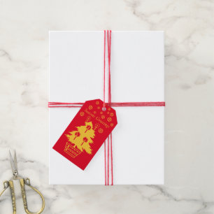 minimalistisches Grafikdesign Goldbaum für Weihna Geschenkanhänger