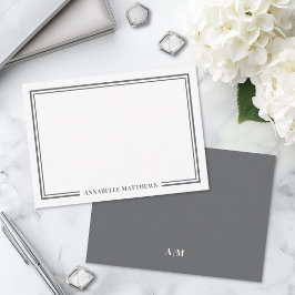 Minimalistisches graues Doppelrand-Monogramm Mitteilungskarte