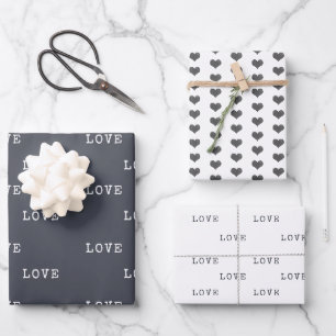 Minimalistisches graues Herz Moderne Liebe Valenti Geschenkpapier Set