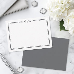 Minimalistisches graues Monogramm mit zwei Rändern Mitteilungskarte