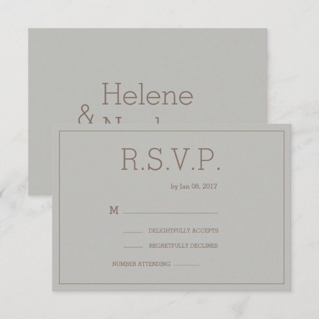 Minimalistisches Graugold Moderne Hochzeit Rsvp Einladung (Vorne/Hinten)