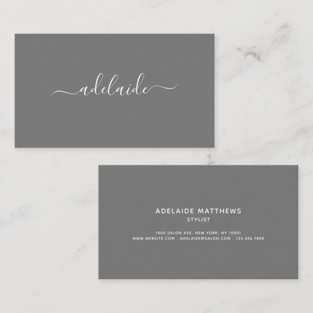 Minimalistisches Grausalon-Haarstylist-Signaturskr Visitenkarte (Vorne/Hinten)