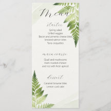Minimalistisches Green Fern Wedding Menu