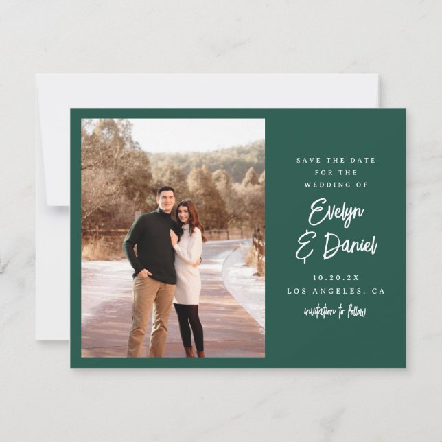 Minimalistisches Green Flat Foto Save The Date (Vorderseite)