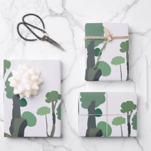 Minimalistisches Grüne Baummuster Geschenkpapier Set