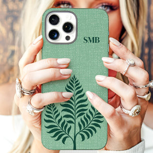 Minimalistisches grünes botanisches Monogramm iPhone 16 Pro Max Hülle