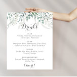 Minimalistisches grünes Eukalyptus Wedding Drinks  Poster<br><div class="desc">Dieses minimalistisch grüne Eukalyptus Hochzeitsgetränk-Menü ist perfekt für eine rustikale Hochzeit. Das Design zeichnet sich durch Aquarellfarben elegante grüne Eukalyptus-Blätter aus.</div>