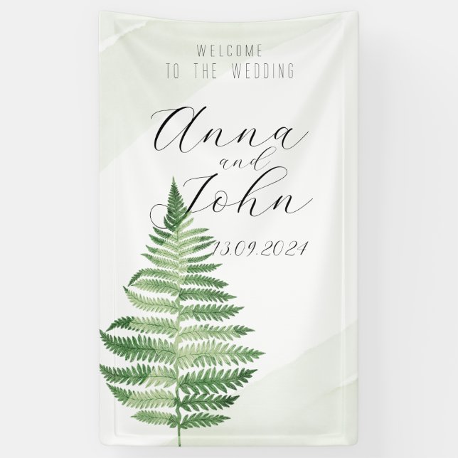 Minimalistisches Grünes Fern-Hochzeitsszeichen Banner (Vertikal)