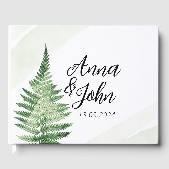 Minimalistisches Grünes Fern-Hochzeitsszeichen Gästebuch (Vorderseite)