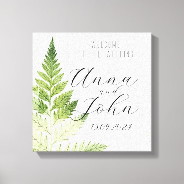Minimalistisches Grünes Fern-Hochzeitsszeichen Leinwanddruck (Vorderseite)