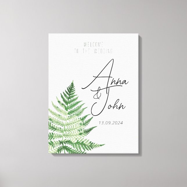 Minimalistisches Grünes Fern-Hochzeitsszeichen Leinwanddruck (Vorderseite)