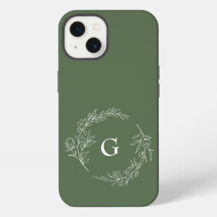 Minimalistisches grünes florales Monogramm iPhone Hülle