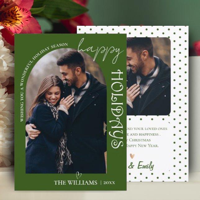 Minimalistisches grünes Foto Happy Holidays Weihna (Minimalist Green Multi Photo Merry Christmas Card)