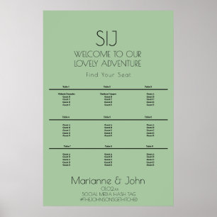 Minimalistisches grünes Hochzeitslogo-Sitzplan Poster