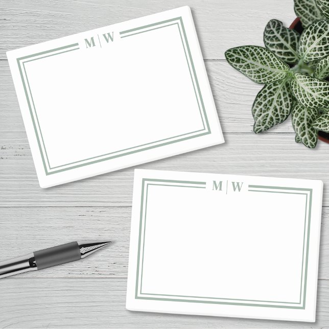 Minimalistisches grünes Monogramm Post-it Klebezettel (Minimalist Green Monogram Post-it Notes)