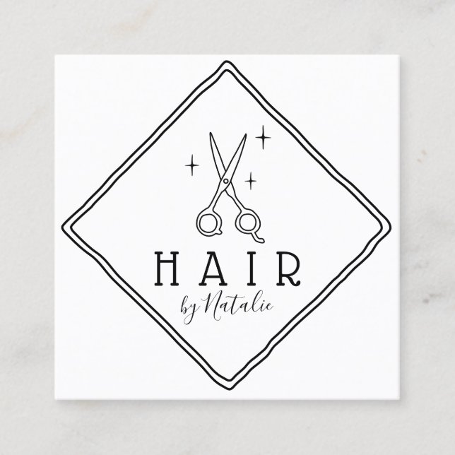 Minimalistisches Haar Stylist Handzeichen Schere L Quadratische Visitenkarte (Vorderseite)