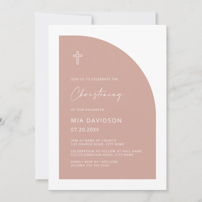 Minimalistisches Halbarsch Rosa Girl Christening   Einladung (Vorderseite)