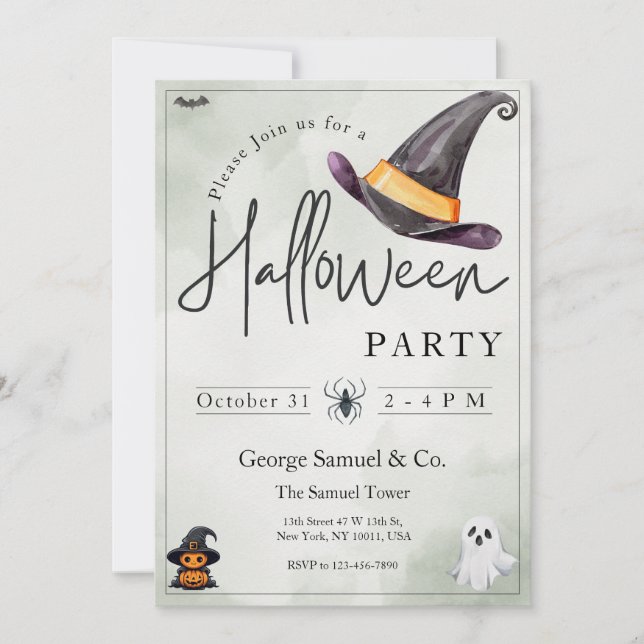 Minimalistisches Halloween Office-Party für kleine Einladung (Vorderseite)