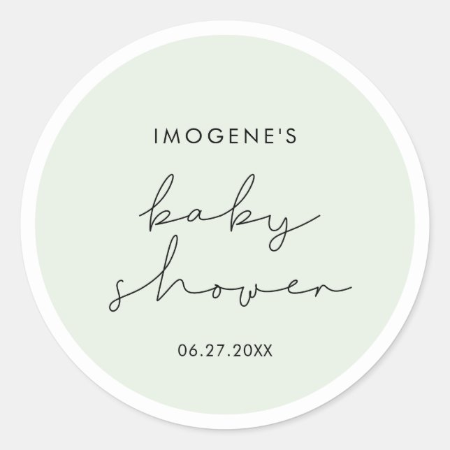 Minimalistisches handgeschriebenes Baby Dusche Ums Runder Aufkleber (Vorderseite)