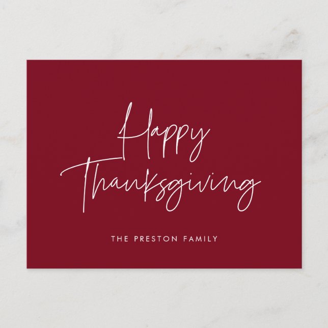 Minimalistisches handgeschriebenes Happy Thanksgiv Postkarte (Vorderseite)