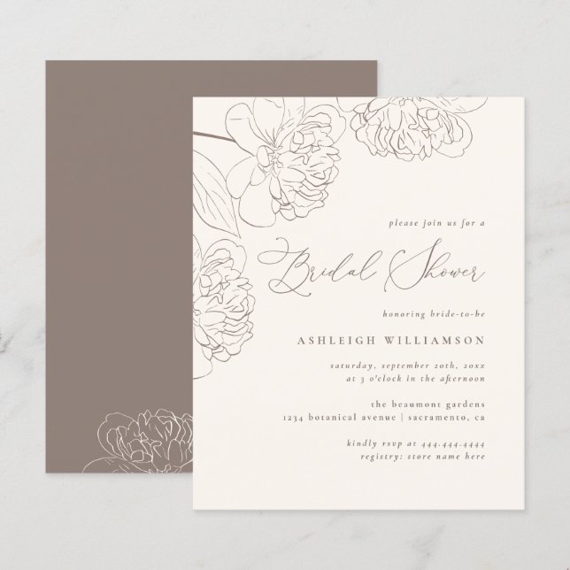 Minimalistisches handgezeichnet Peonies-Brautparty (Vorne/Hinten)