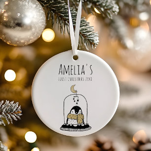 Minimalistisches handgezeichnetes erstes Weihnacht Keramik Ornament